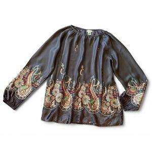 Sundance Women's 100 % CUPRO VELVET Boho embroidered Tunic XS Bell Sleeve